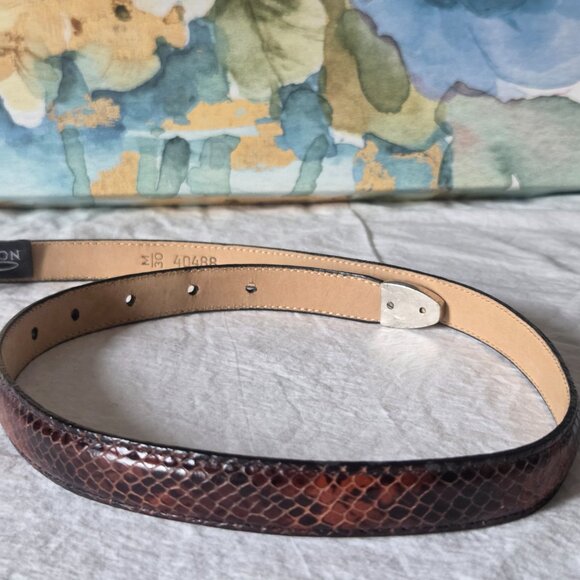 Brighton brown leather reptile textured belt silverplated hardware 40488 - Picture 4 of 6